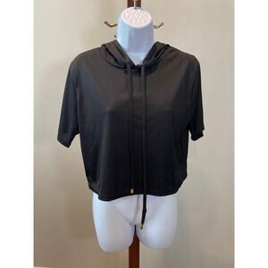 LIT26 Ribbed Hooded Crop Top NWT Size XL Black Short Sleeve